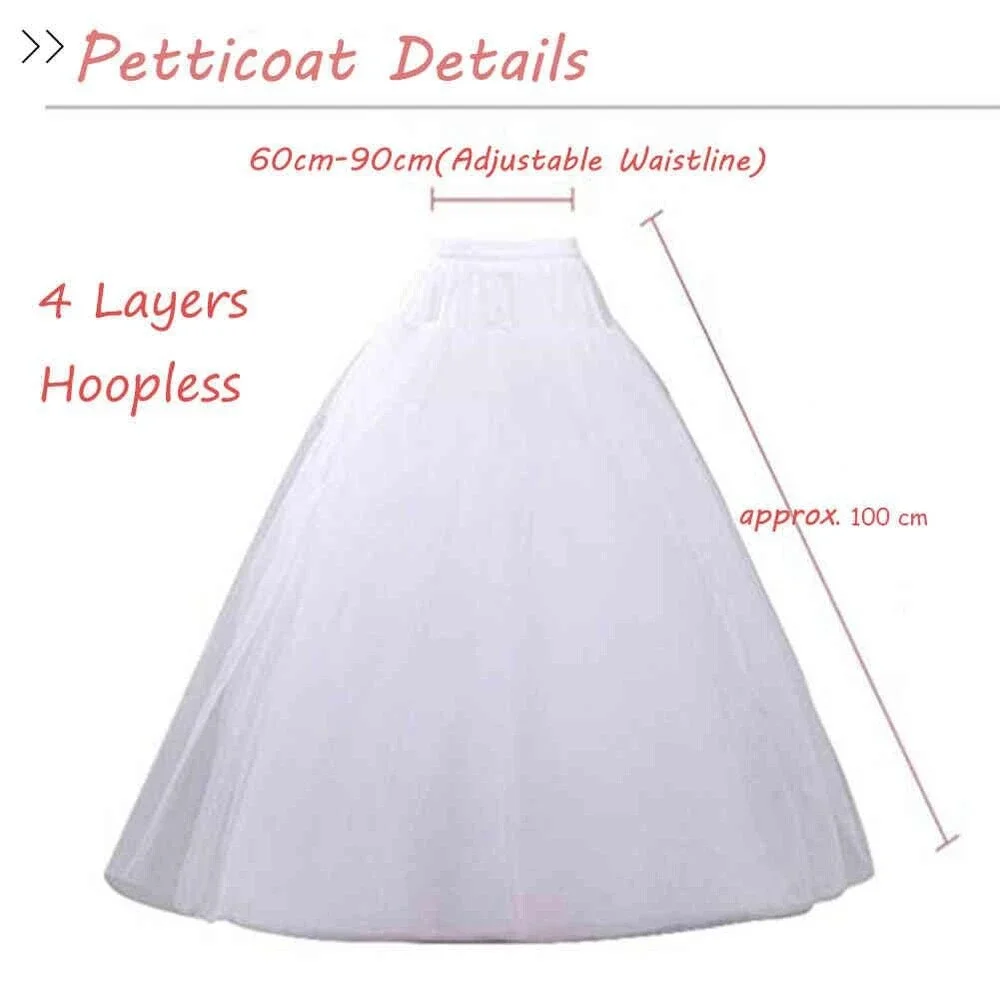 WOWBRIDAL Long Hoopless Petticoat Crinoline Underskirt Slips for Wedding Dress
